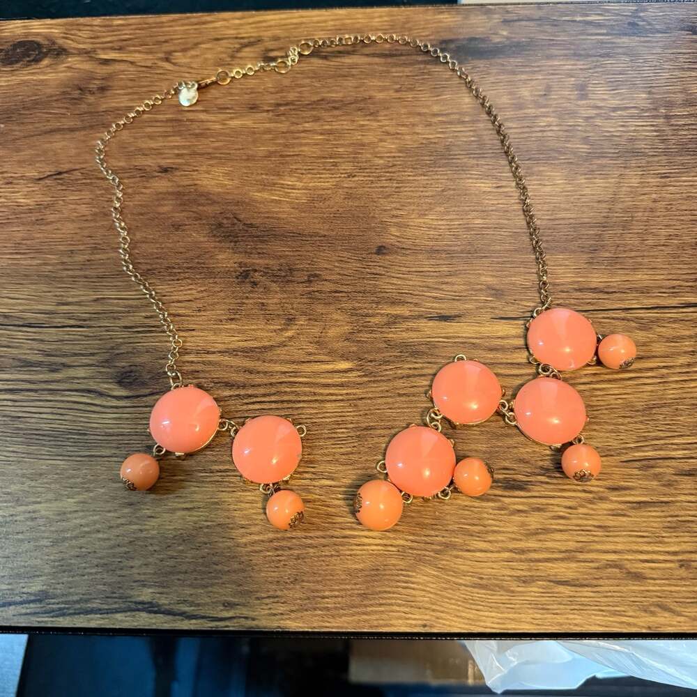 Jane Stone Gold-Tone Peach Coral Acrylic Cabochon Bib Statement Necklace